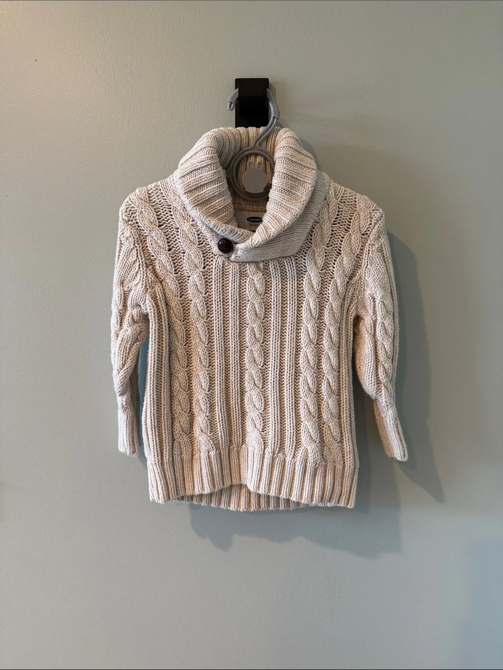 Old Navy Cream 18-24mo Cable Knit Shawl-Collar Sweater